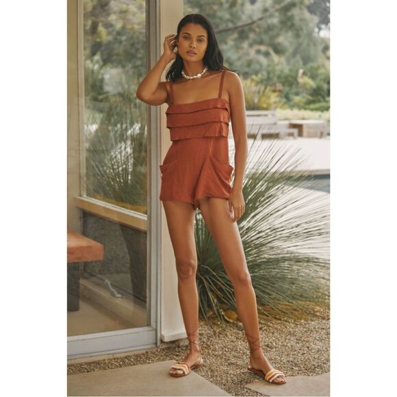 NEW By Anthropologie Optional Strapless Linen Mini Lounge Beach Romper Medium - Picture 1 of 4